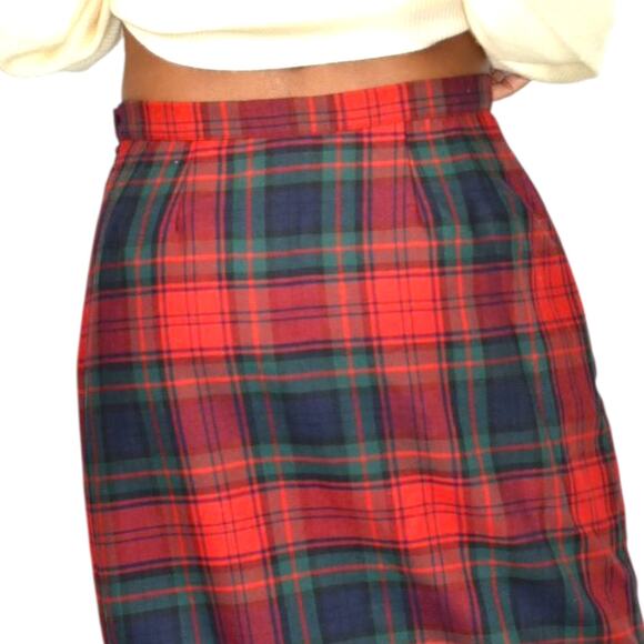 Vintage Rafaella Sport Tartan Maxi Skirt Red Plaid Check Fringe Slit Wool Long 8 - Picture 5 of 13